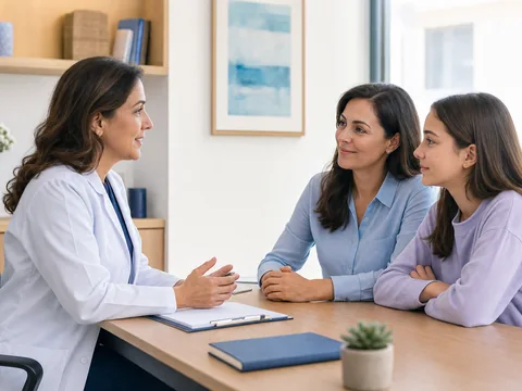 Sağlık sigortası kapsamında doktor ve aile görüşmesi